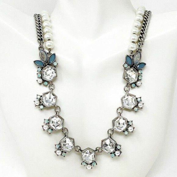LOFT Jewelry - Loft Silver Tone Blue Crystal Faux Pearl Necklace